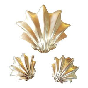 Les Bernard Signed Huge Scallop Shell Brooch Earring Set